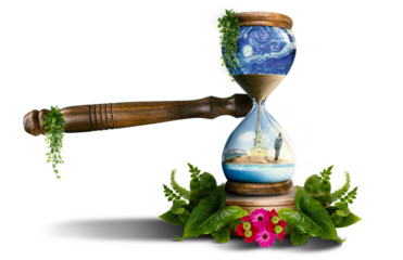 Mazo con con forma de reloj de arena que contiene una pintura de Vincent van Gogh e iconos más importantes de Cartagena