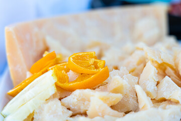 Grana padano cheese on board