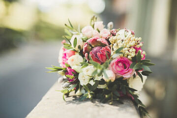 Wonderful luxury wedding bouquet of different flowers