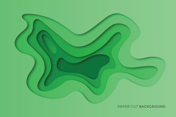 Abstract green color paper cut background. Wave carve template vector illustration