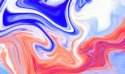 Hand Painted Background With Mixed Liquid Blue And Red Paints. Abstract Fluid Acrylic Painting. Marbled Colorful Abstract Background. Liquid Marble Pattern.

