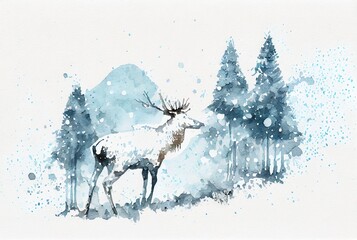 A reindeer in a fir forest