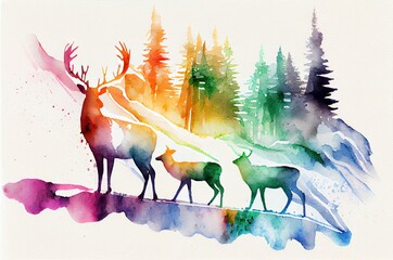 Obraz na płótnie Canvas A reindeer in a fir forest