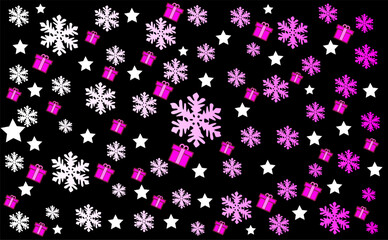 Fototapeta na wymiar New Year decorative background with snowflakes and stars
