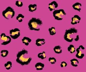 Black Yellow Leopard handdrawn pattern on pink background illustration