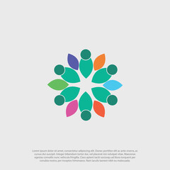 floral Teamwork businessman unity and cooperation concept created with simple geometric elements as a people crew. Vector icon or logo. Friendship dream team, united crew colorful design.