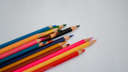 close up color pencil set, isolated on white background.
