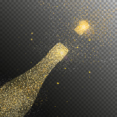 Christmas holiday gold glitter glass bottle transparent background