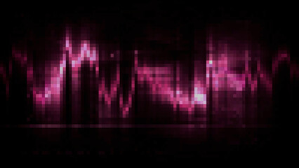 Audio wave simulation, medical research on a computer screen. Motion. Colorful pulsating signal on a dark screen.