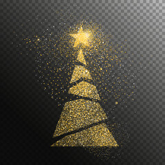 Christmas holiday gold glitter pine tree transparent background