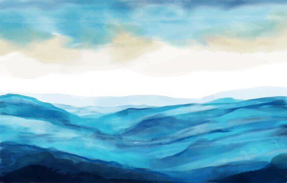 Rock Mountain Watercolour Landscape, Vector Background