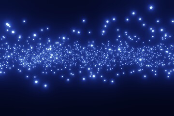 Abstract flying blue particles of light on a black background - 549030772