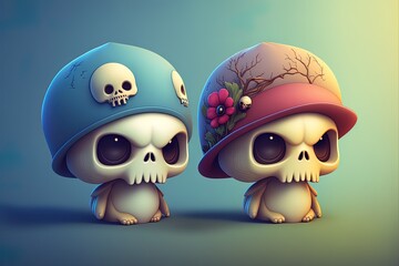 Cute Skull Caps Cartoon Illustration