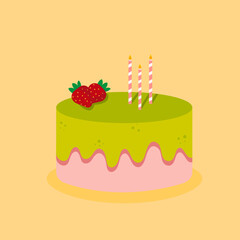 Birthday cake with candle.  Delicious dessert vector illustration design.