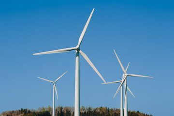 Fototapeta premium wind turbines in sunlight under the blue sky