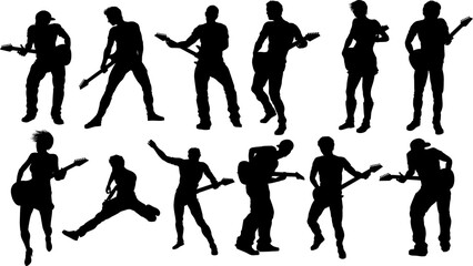 Silhouette Guitarist Musicians Set