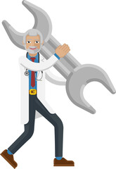 Mature Doctor Man Holding Spanner Wrench Concept