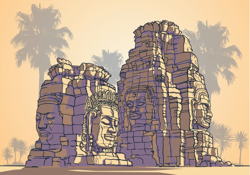 Bayon Temple in Angkor Thom. Bayon is a well known khmer temple at Angkor in Cambodia
