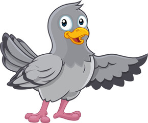 Pigeon Cartoon Dove Bird Pointing With Wing