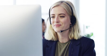 Call center, customer service and sales with a woman support employee working in her office. Ecommerce, crm and contact us with a female at work as a consultant in telemarketing or online shopping - Powered by Adobe