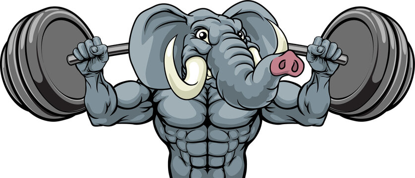 Elephant Mascot Weight Lifting Body Builder