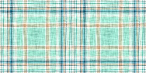 Teal rustic coastal beach house border check fabric tile. Seamless sailor flannel edging trim textile. Gingham rustic banner ribbon endless tape.