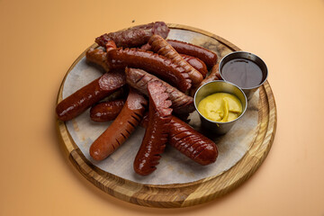 hunting sausages in a restaurant. 