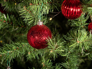 Christmas tree and decoration. Background of Christmas and New Year holidays.