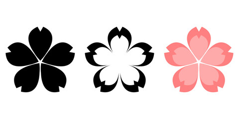 Set black and pink sakura flower petal japanese style on white background flat vector icon design.
