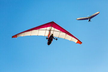 Fototapeta na wymiar Hang gliders flying in sky