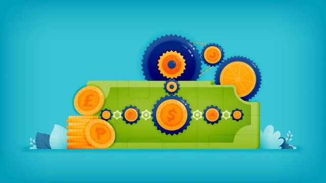 Dollar mechanism for foreign exchange rates and interest in global free trade and markets. Motion graphics video animation for commercial ads, marketing, promotion clip, apps, website, social media