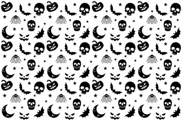 Fototapeta na wymiar Black and White Halloween Seamless Pattern Background