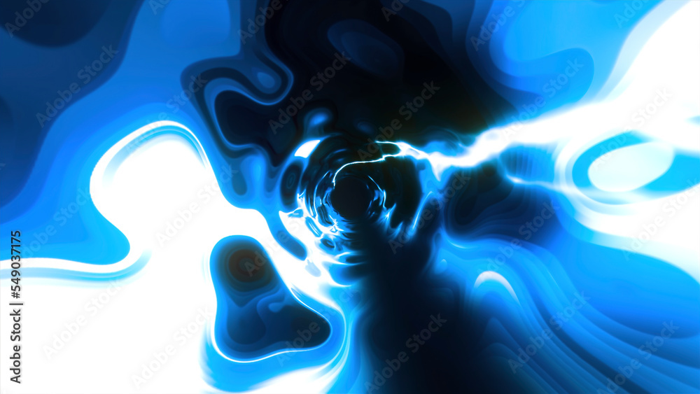 Poster bright glowing tunnel with plasma pattern. motion. rotating tunnel with shimmering neon plasma patte