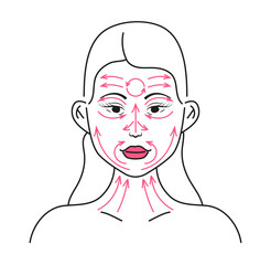 Line massage on the face. Facial massage. Facial skin care at home, infographic vector.
