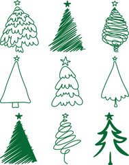 the christmas tree hand drawn set illustration
