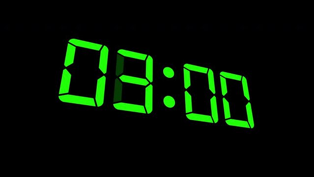 03:00 - digital animation concept.green digital text animation on black background.isometric  Digital clock timer animation
