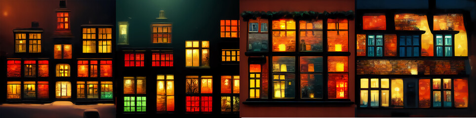 houses, street, cosy, winter, lights,street, illustration, 