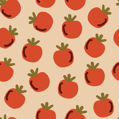 Vector tomato seamless pattern. Repeating background of tomato on a pink background. Vector illustration