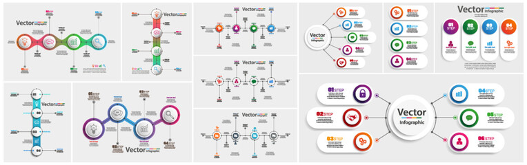 Big collection of  vector business infographic  with options, steps or processes. Can be used for workflow layout, diagram, number options, web design  