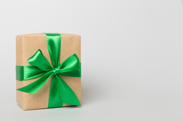 Gift box on color background