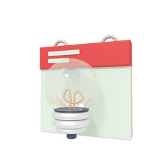3d illustration of light bulb idea on calendar