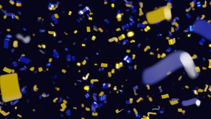 Blue and yellow ribbons for national holiday, Ukrainian flag and victory concept, 3d rendering. Digital illustration of confetti stripes in Ukrainian or Sweden flag colors