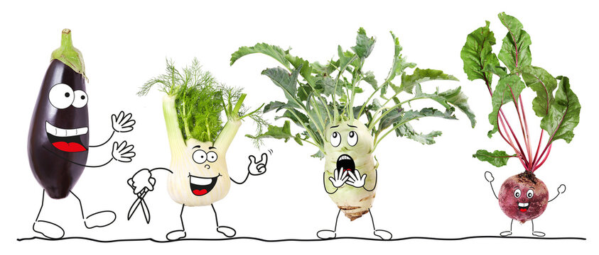 Different biologic vegetable,  isolated, comic style 3, transparent background
