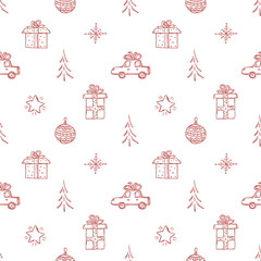 Fototapeta na wymiar Seamless christmas pattern. christmas ornament. Doodle illustration with new year icons
