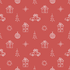 Naklejka na ściany i meble Seamless christmas tree pattern. christmas tree ornament. Doodle illustration with christmas tree
