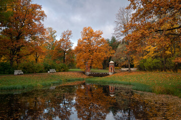 View of the Turkish (Red) cascade on the Upper Ponds in the Catherine Park of Tsarskoye Selo,...