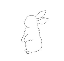 Vector isolated small simple cute rabbit bunny hare standing on hind paws colorless black and white contour line easy drawing