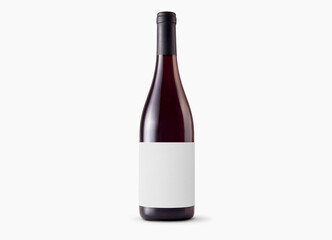 Red wine bottle with blank label on white background. Easily apply your custom design on the label.