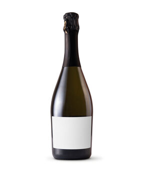 Prosecco bottle with blank label on white background. Easily apply your custom design on the label.