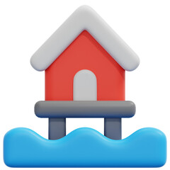 stilt house 3d render icon illustration